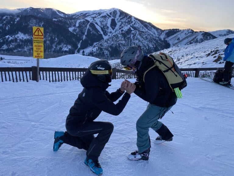 Lou and I became engaged on January 18, 2025 at the top of Dollar Mountain at sunset.  We married in Ketchum at The Vintage in July with our children and grandchildren present